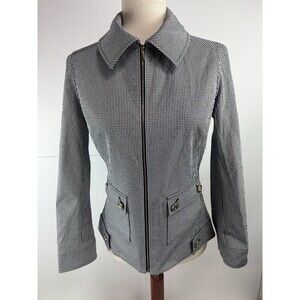 St. John $695 Gingham Seersucker Zip Jacket Sz: 2 NWT